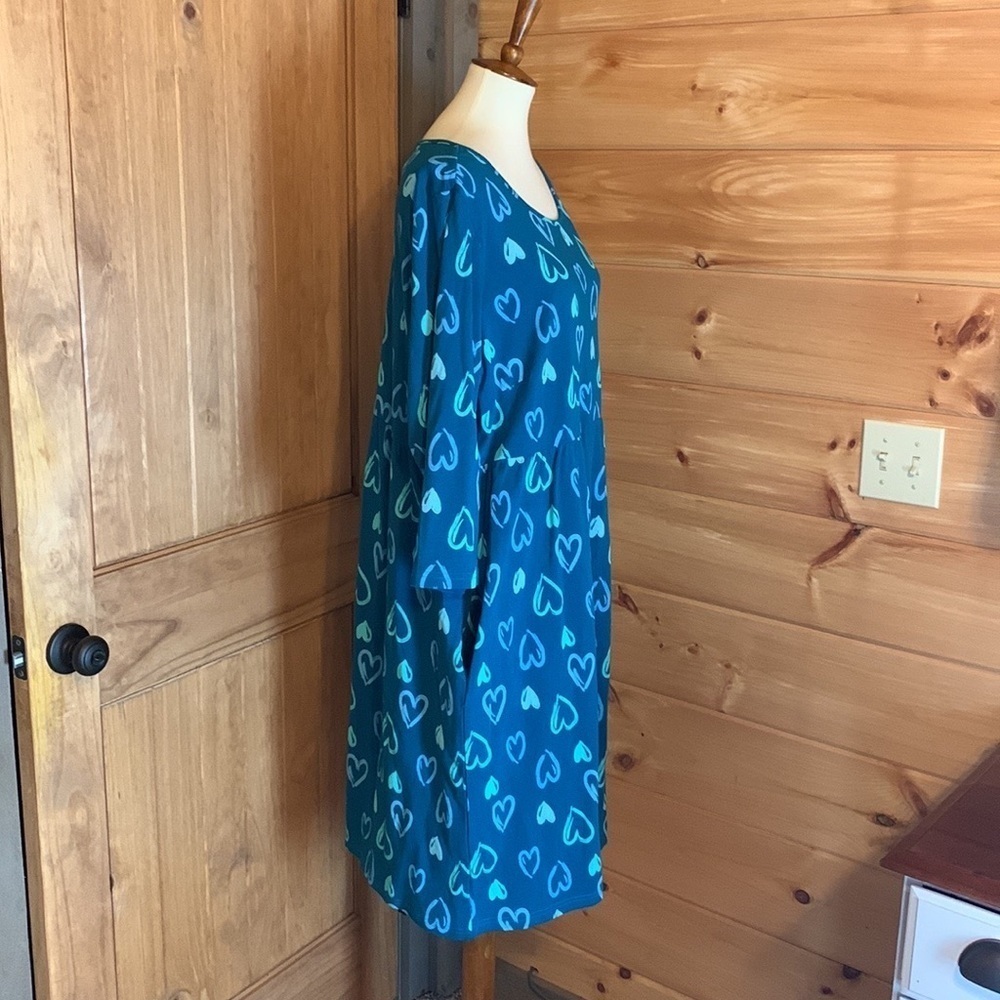 Coldwater Creek teal blue fit and flare dress with heart print Size 1X - Picture 4 of 9
